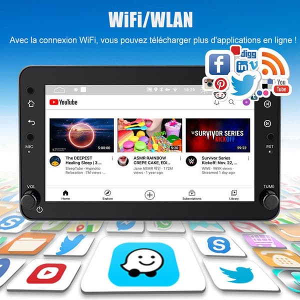 Autoradio Android - AWESAFE - Android 13 4G (4Go+64Go) - 7'' touchscreen - CarPlay/Android Auto - GPS WiFi FM