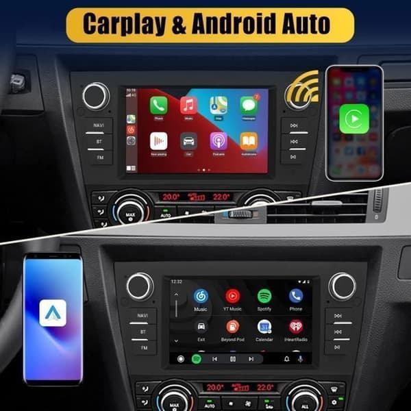 AWESAFE Autoradio Android 13 2Go+32Go til BMW Serie 3 E90 E91 E92 E93 7'' Touchskærm med GPS Carplay Android Auto Bluetooth