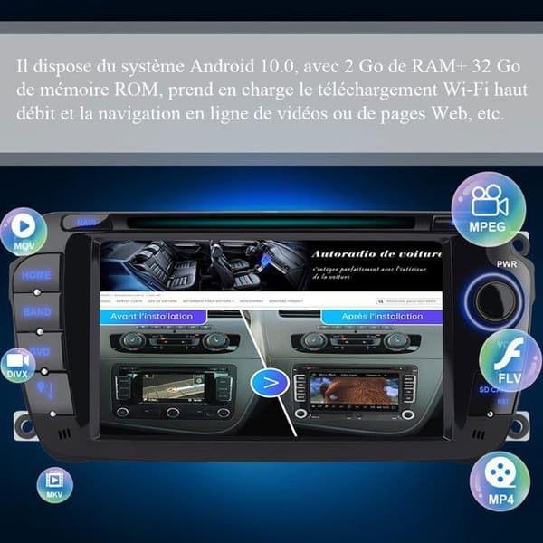 Autoradio Android - AWESAFE - 7" HD Touchskærm - Bluetooth - GPS - Double-Din