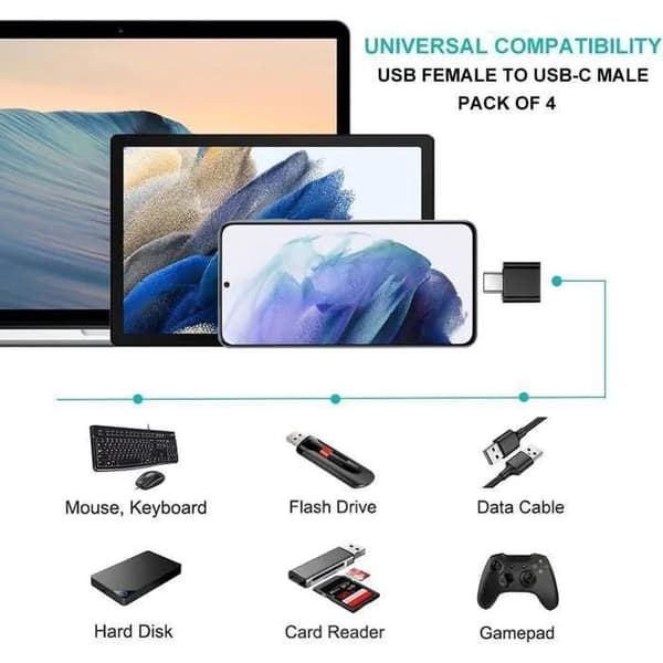 AWESAFE 4 stk USB-C til USB-A 3.0 OTG 5 Gbps, Han til Hun, Sort