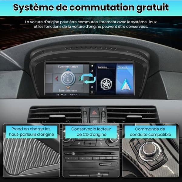 Linux Autoradio til BMW Serie 5 E60 E61 E63 E64 Serie 3 E90 E91 E92 Carplay Android Auto 8,8'' HD skærm 1280*480 (Ingen system)
