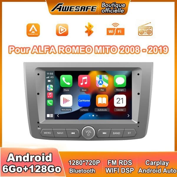 Autoradio Android - AWESAFE - 4G Android 13 - 6Go+128Go - 7'' Touchskærm - CarPlay/Android Auto
