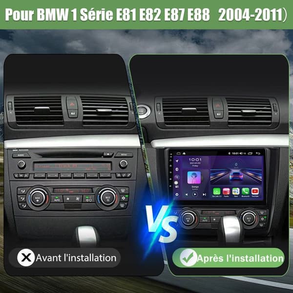 AWESAFE Autoradio Android 13 til BMW 1 Series E81 E82 E87 E88 (2004-2011) 4Go+64Go 9'' Touchskærm Carplay Android Auto GPS