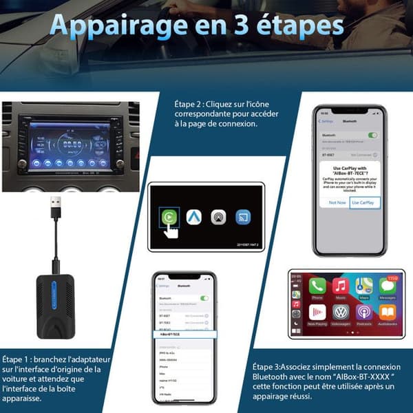 CarPlay/Android Auto-adapter - JUNSUN - Trådløs ZLINK - Bluetooth bil - Til biler med kablet forbindelse