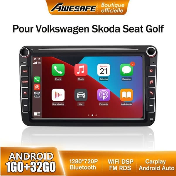 Autoradio Android - AWESAFE - Android 13 - 8'' Skærm - 1Go+32Go - CarPlay/Android Auto