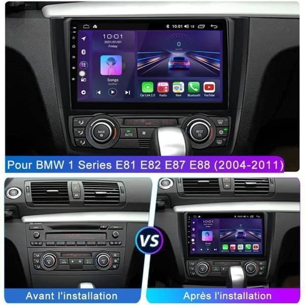 AWESAFE Bilradio Android 13 2Go+32Go för BMW 1-serie E81 E82 E87 E88 (2004-2011) med 9 '' Pekskärm Carplay Android Auto GPS