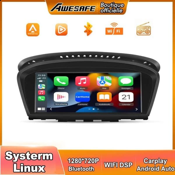 Linux Autoradio til BMW Serie 5 E60 E61 E63 E64 Serie 3 E90 E91 E92 Carplay Android Auto 8,8'' HD skærm 1280*480 (Ingen system)