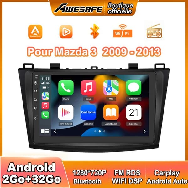 Autoradio Android - AWESAFE - Android 13 - Mazda 2009-2013 - 2Go+32Go - CarPlay/Android Auto