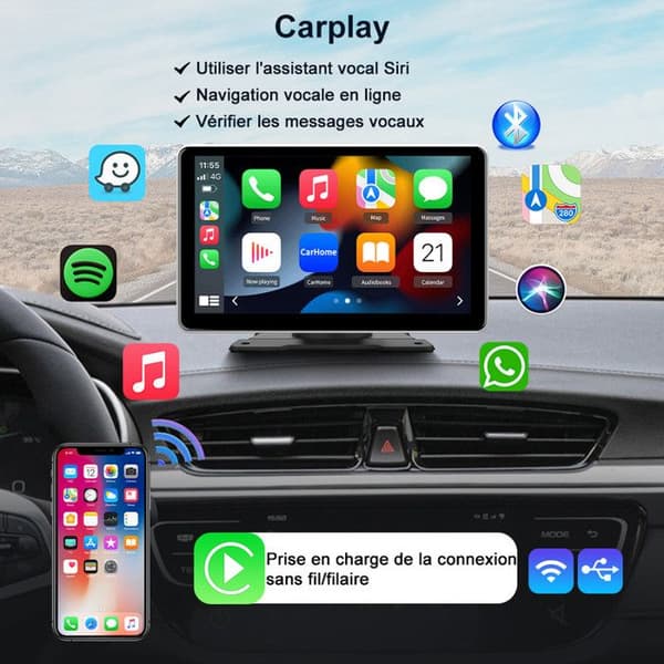 AWESAFE GPS Auto Carplay Ilman 9'' IPS Näyttö hopea Carplay Android Auto Bluetooth
