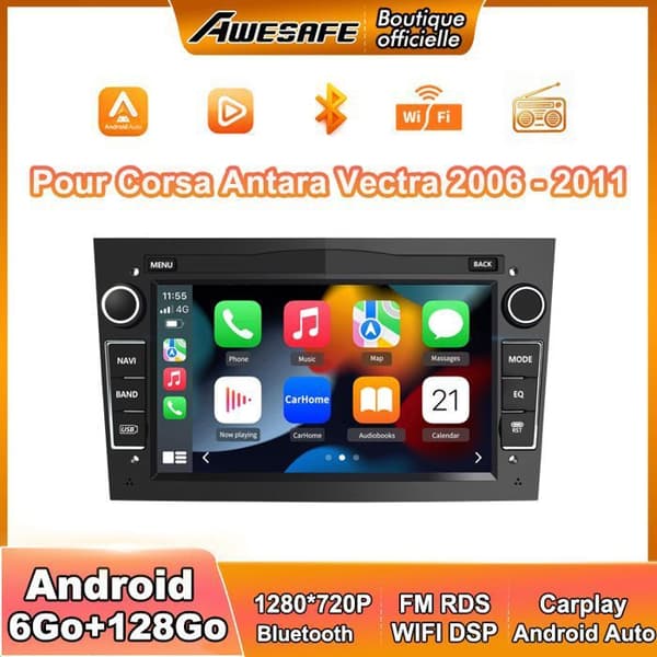 Autoradio Android - AWESAFE - Android 13 6Go+128Go - 7" touchskærm - CarPlay/Android Auto - Bluetooth 4x18W