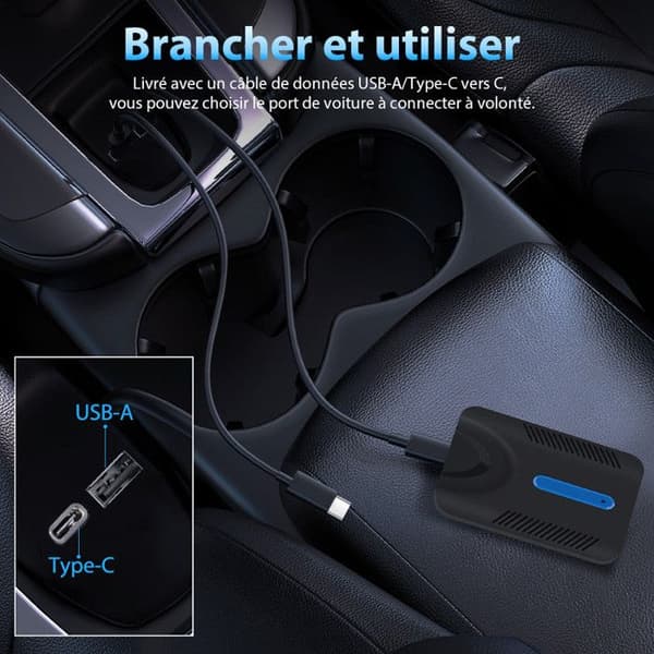 CarPlay/Android Auto-adapter - JUNSUN - Trådløs ZLINK - Bluetooth bil - Til biler med kablet forbindelse