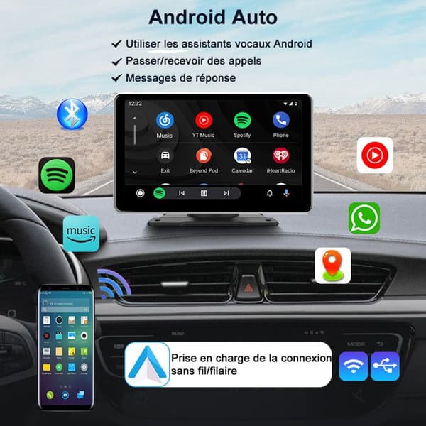 AWESAFE GPS Auto Carplay Ilman 9'' IPS Näyttö hopea Carplay Android Auto Bluetooth
