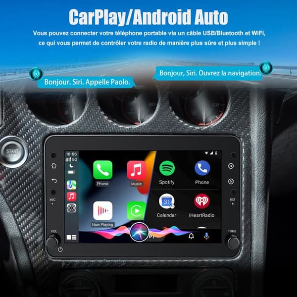 Autoradio Android - AWESAFE - Android 13 4G (4Go+64Go) - 7'' touchscreen - CarPlay/Android Auto - GPS WiFi FM