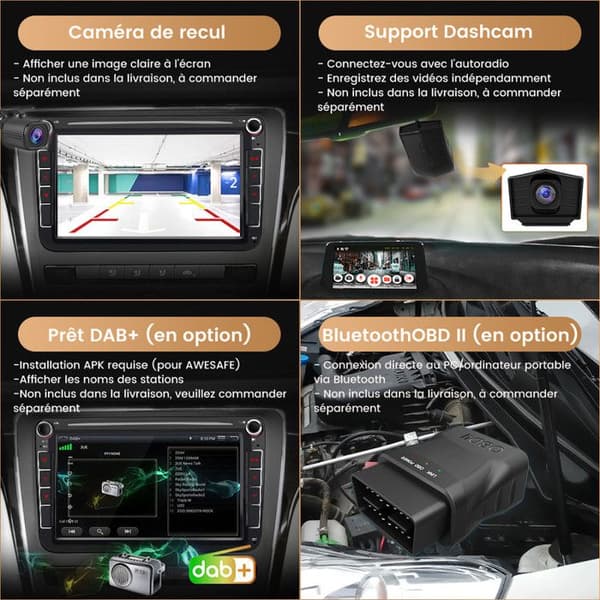 Bilstereo Android - AWESAFE - Android 13 - Skärm 8'' - 1Go+32Go - CarPlay/Android Auto