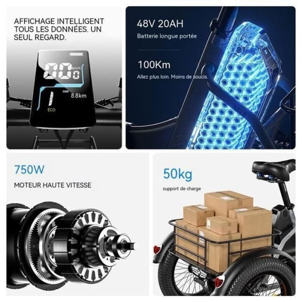 CYSUM AG1 Pro eldriven trehjuling 750W 48V 20Ah vikbar ram