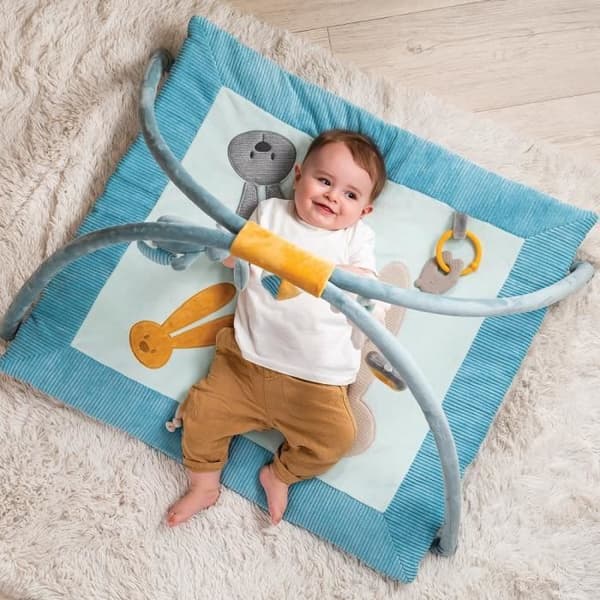 NATTOU Lekmatta med Lapidou bågar - 80 x 80 cm - Polyester - Grå och blå