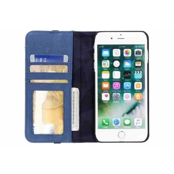 Läderplånboksfodral - DECODED - iPhone 6(s) Plus/7 Plus/8 Plus - Blå - Magnetisk - Semihård