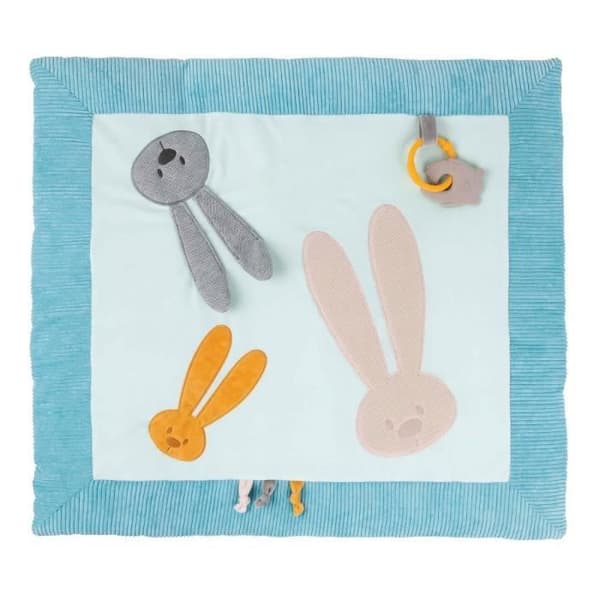 NATTOU Lekmatta med Lapidou bågar - 80 x 80 cm - Polyester - Grå och blå
