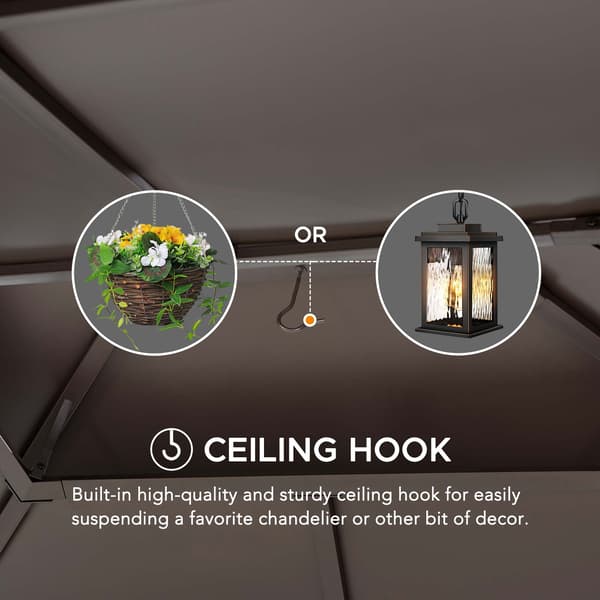 KALDI 3.66m x 3.07m Metal Hardtop Gazebo with Netting and Ceiling Hook