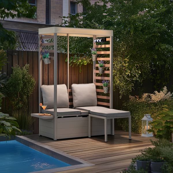 FARO 1.42x1.28 m Storage Bench Balcony Set with Removable Canopy