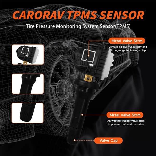 Dæktryksensor, Holdbart ABS-materiale, Nem installation,4PCS