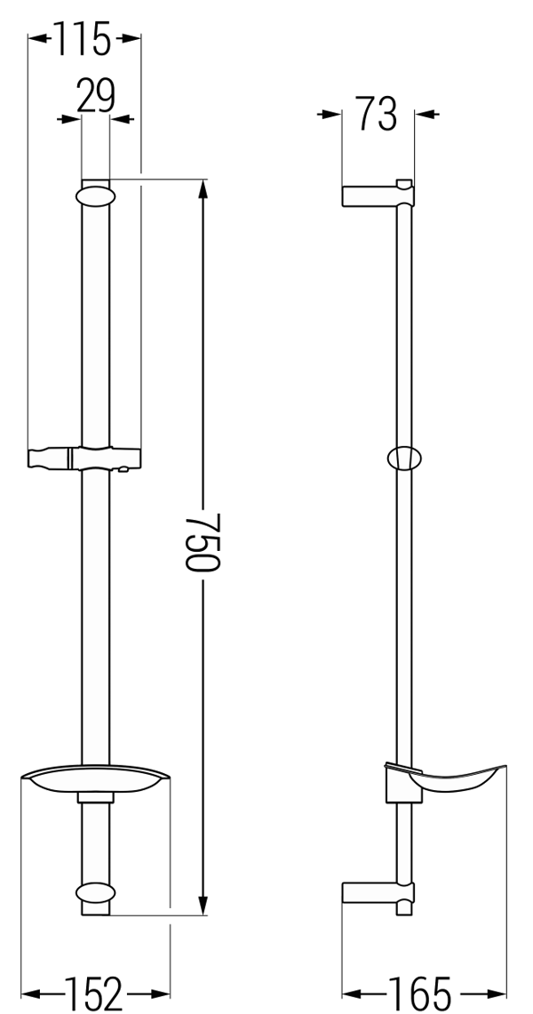 Mexen DB bruserstang med sæbeskål 75 cm, sort - 79384-70