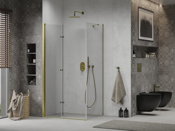 Mexen Lima vikbar duschkabin 80 x 100 cm, transparent, guld - 856-080-100-50-00