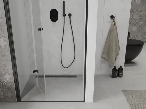 Mexen Lima folded brusedør 100 cm, transparent, sort - 856-100-000-70-00