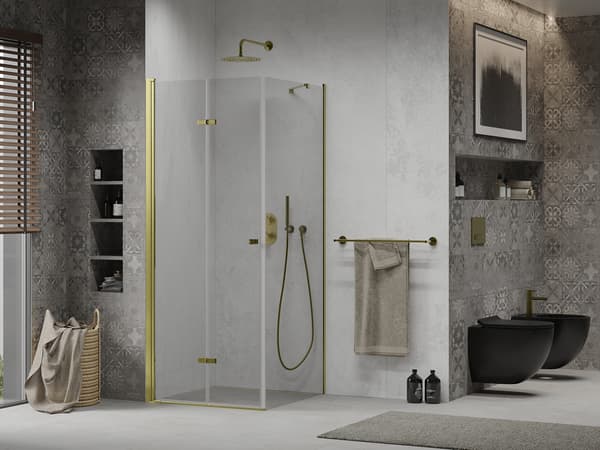 Mexen Lima vikbar duschkabin 70 x 70 cm, transparent, guld - 856-070-070-50-00
