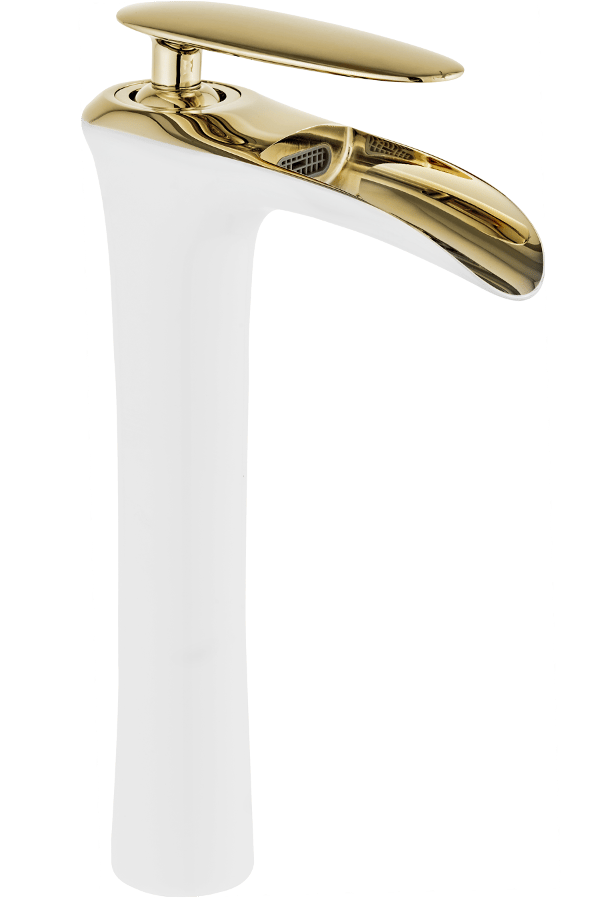 Mexen Lyra hög badrumskran, vit/guld - 745310-25