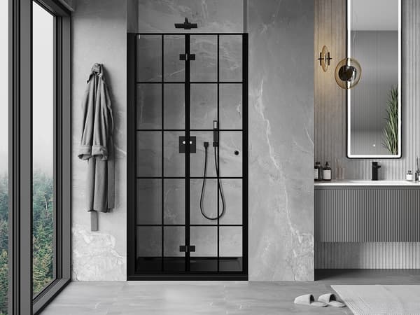Mexen Mist-F folded shower doors left 100 cm, black grid, black - 8A6-100-000-70-77-L