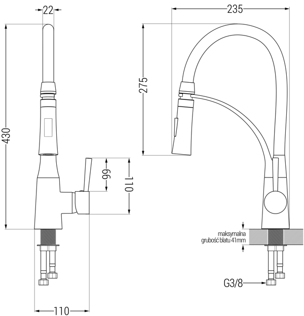 Mexen Aster keittiöhana, kromi/musta - 73450-07