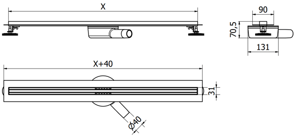 Mexen Flat 360° Slim drejevægledning 80 cm, sort - 1741080