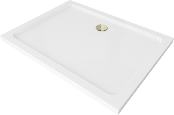 Mexen Flat rektangulär slim duschkar 130 x 90 cm, vit, guldbrunn - 40109013G