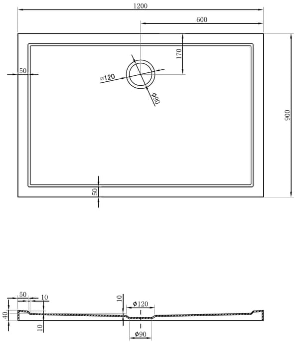 Mexen Flow rektangulær slim brusekar 120 x 90 cm, sort mat - 46R709012