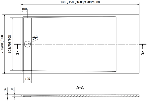 Mexen Amon rektangulær SMC-bruserbakke 160 x 70 cm, sort - 4F707016