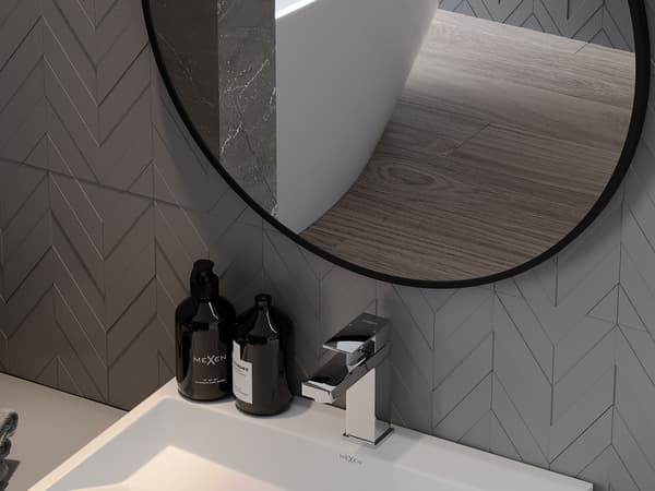 Mexen String rund badrumsspegel 80 cm, svart ram - 9854-080-080-000-70