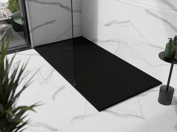 Mexen Stone+ rektangulær kompositbruserbakke 180 x 80 cm, sort, sort dæksel - 44708018-B