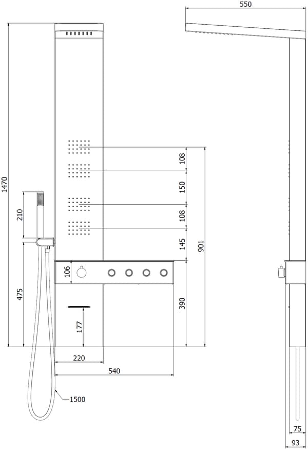 Mexen Natan duschpanel med pip, krom - 7626-04-00