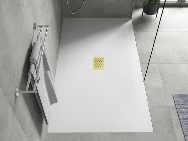 Mexen Hugo rektangulär SMC duschbricka 160 x 100 cm, vit, täcklock guld - 42101016-G