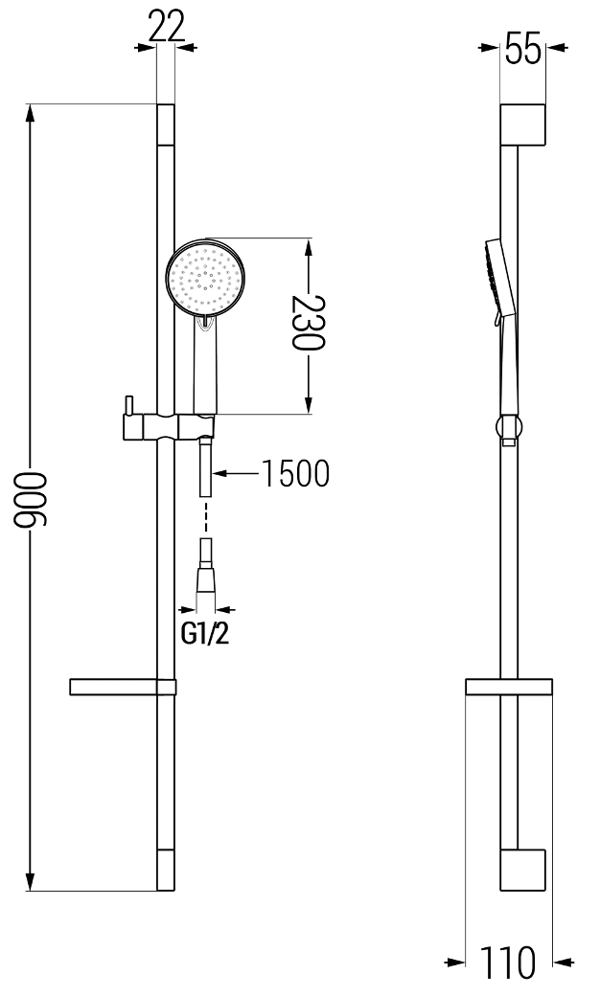 Mexen Kama DS75 badekarssæt, sort - 72513DS75-70