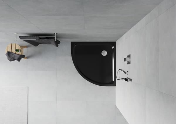 Mexen Flat slim halvcirkulær bruser 100 x 100 cm, sort, krom afløb - 41701010