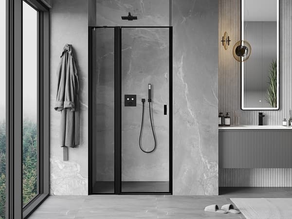 Mexen Mist venstre svingbar brusedør 85 cm, sort ramme, sort - 8A4-085-000-70-70-L