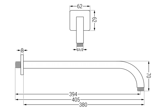 Mexen väggmonterad duscharm 38 cm krom - 79113-00
