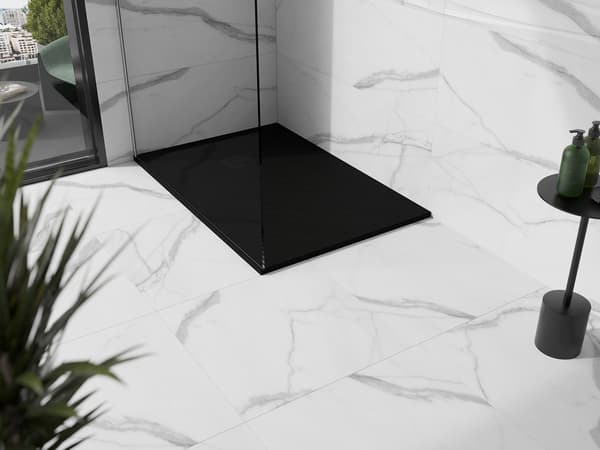 Mexen Stone+ rektangulær kompositbruserbakke 140 x 80 cm, sort, sort dæksel - 44708014-B