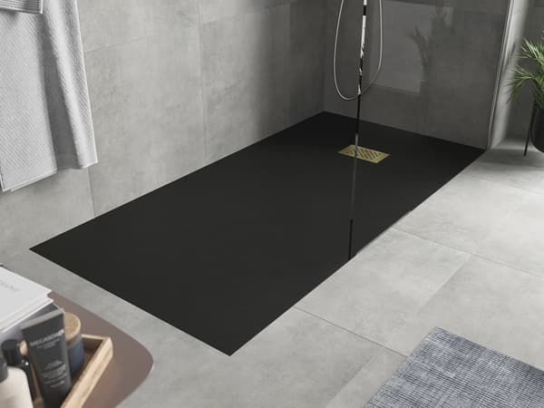 Mexen Hugo rektangulær brusekar SMC 170 x 90 cm, sort, dækplade guld - 42709017-G