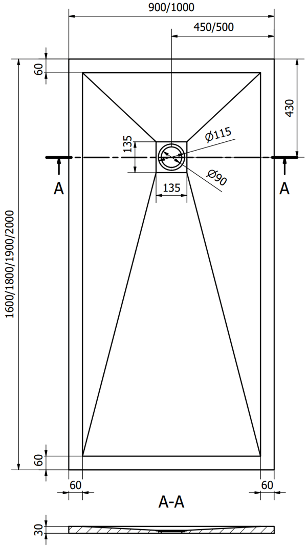 Mexen Stone+ rektangulær kompositbrusebund 160 x 90 cm, sort, sort dæksel - 44709016-B