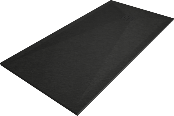 Mexen Stone+ rektangulær kompositbruserbakke 160 x 100 cm, sort, sort dækplade - 44701016-B