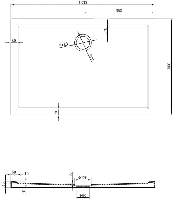 Mexen Flow rektangulær bruser slim 130 x 100 cm, sort mat - 46R701013