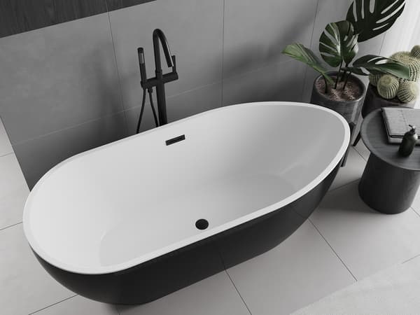 Mexen Eos fritstående badekar 170 x 75 cm, hvid/sort, sort overløb - 52471707575-70